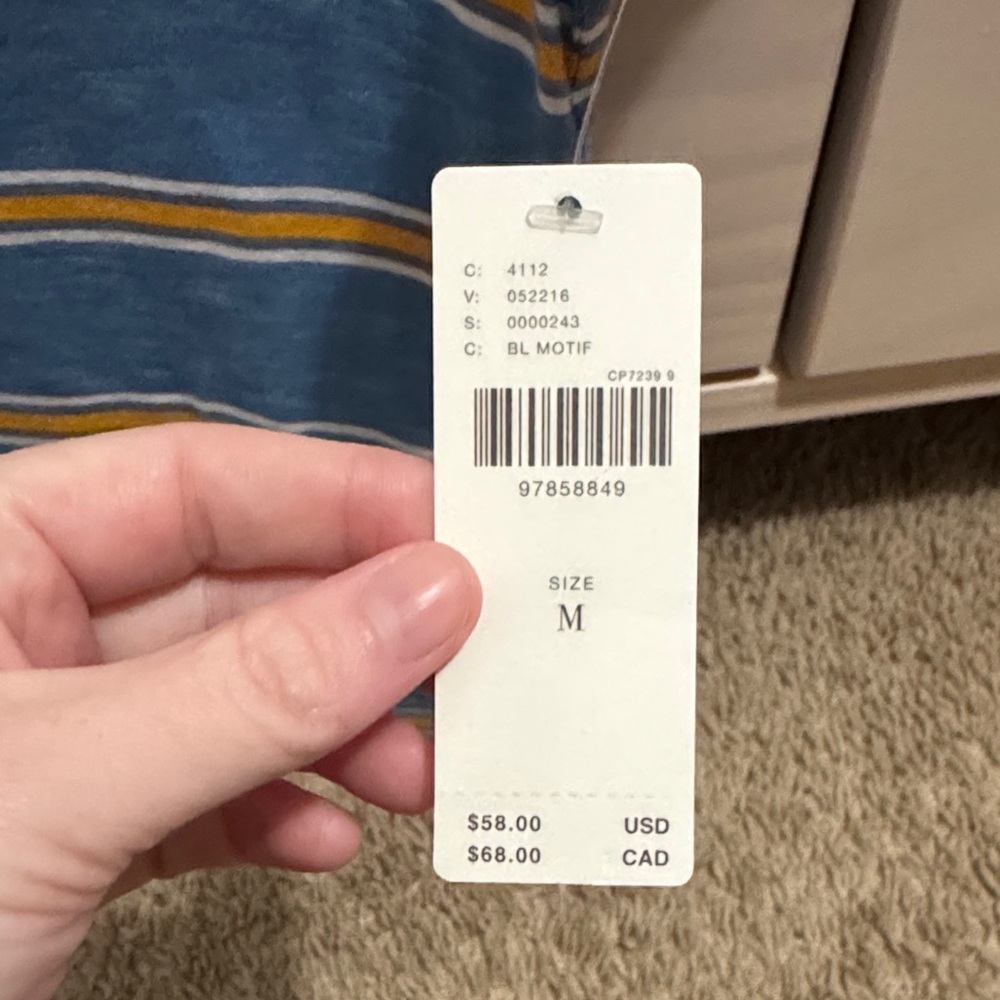 Pilcro Blue and Yellow Striped V-Neck Tee - Picture 2 of 3